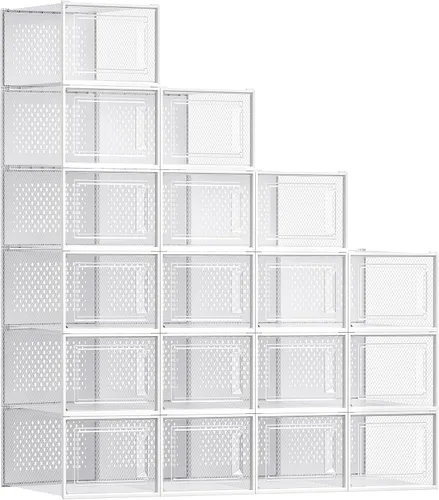 Vista 15 de SONGMICS Cajas de zapatos, paquete de 12 organizadores de almacenamiento de zapatos, cajas apilables de plástico transparente para armario, tenis