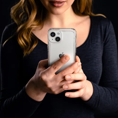 Vista 8 de Speck Funda transparente para iPhone 14 y iPhone 13 - Protección contra caídas, resistente a arañazos y anti-amarillamiento, funda de doble capa