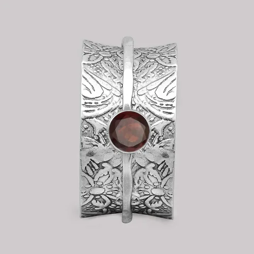Vista 2 de Anillo giratorio. Anillo giratorio con piedras preciosas de granate, anillo de ansiedad, anillo de meditación, banda de preocupación de plata de ley