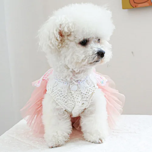 Vista 82 de ANIAC Daisy Vestidos para Perros Pequeños Hembra con Anillo para Correa, Nudo de Lazo Vestido de Boda para Cachorra, Traje de Gato de San Valentín