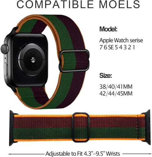 Vista 4 de Correa de reloj Trail Loop compatible con Apple Watch 38/40/41/42/44/45/1.929 in, correa de nailon compatible con iWatch Series