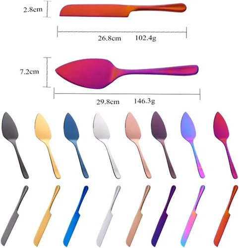 Vista 4 de Pastel de boda cuchillo y pala, Acero Inoxidable Rosa de Oro Espátula Herramienta de Hornear Torta Sever Mantequilla Cuchillos Para Pie/Pizza/Queso