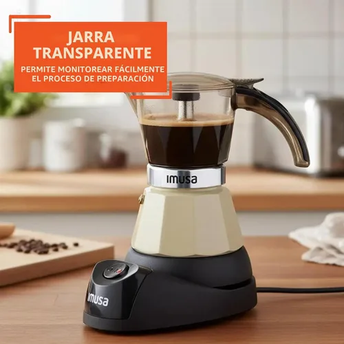 Vista 4 de IMUSA Cafetera eléctrica de almendras de 3 o 2 tazas, cafetera moka compacta con función de mantener el calor, base desmontable, cafetera de leche