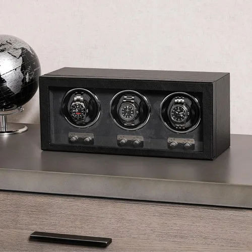 Vista 2 de ROTHWELL Bobinadora de reloj triple para relojes automáticos con motor silencioso con múltiples velocidades y ajustes de rotación (negrogris)