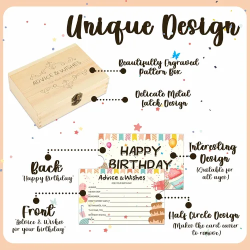 Vista 2 de 1DFAUL 60 tarjetas de deseos de cumpleaños, caja de consejos para libros de invitados para fiestas, consejos y deseos para juegos, para 16, 18, 30