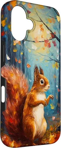 Vista 3 de Starry Night Squirrel Autumn Falling Leaves Van Gogh Style Case for iPhone 16