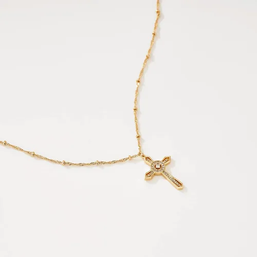 Vista 144 de Fettero - Collar con dije de cruz de fe, chapado en oro de 14 K, cadena fina, minimalista, simple, pequeña, para oración, regalo de joyería religiosa