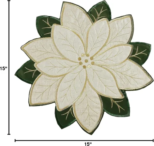Vista 7 de OWENIE Juego de 4 manteles individuales de Navidad, Tela bordada con destello dorado brillante con flores de nochebuena, manteles redondos de 38 cm