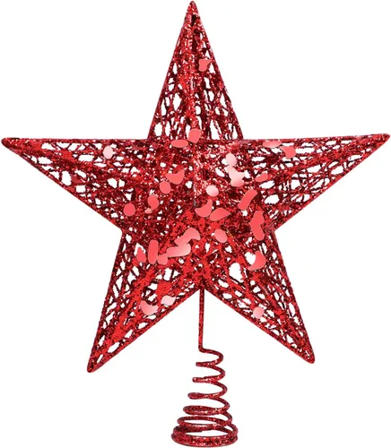 Vista 13 de URATOT Adorno Superior de Árbol de Navidad con Purpurina de Metal, Estrella de Alambre Hueca para la Punta del Árbol de Navidad para Decoración