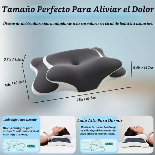 Vista 2 de Almohada cervical para aliviar el dolor de cuello, almohadas ergonómicas de espuma viscoelástica con funda de almohada transpirable para la apnea
