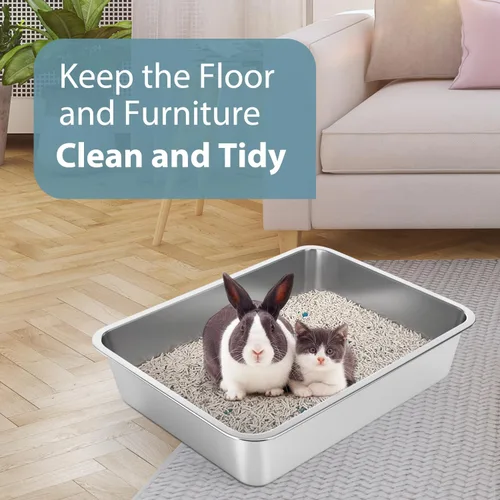 Vista 5 de WENBOKMIN Caja de Arena de Acero Inoxidable para Gatos - Caja de Arena para Gatos - Fácil de Limpiar, Nunca Absorbe Olores, Manchas o Óxido