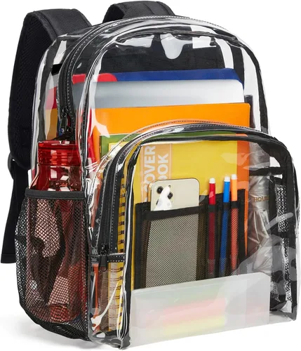 Vista 17 de Vorspack Mochila Transparente Resistente - Gran Mochila Transparente para Libros, Mochila Transparente para Trabajo Universitario, Negro, Grande