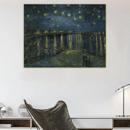 Vista 4 de Impresión en lienzo Van Gogh "Noche estrellada 1888" Reproducción de cuadro famosa, cuadro de arte de pared en lienzo para 31.5x40.9 in Sin marco