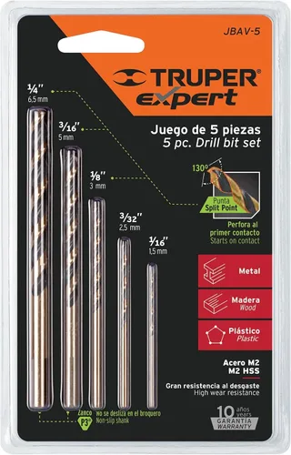 Vista 3 de TRUPER JBAV-5 Juego de brocas de acero de alta velocidad de 5 piezas