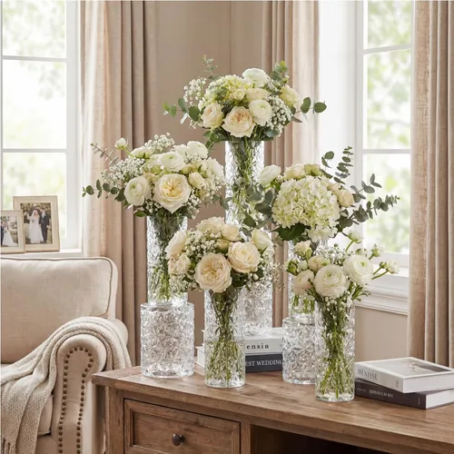Vista 3 de Mumufy 24 piezas de jarrones de flores de plástico en masa, pequeños jarrones transparentes para centros de mesa, decoraciones de boda, banquetes