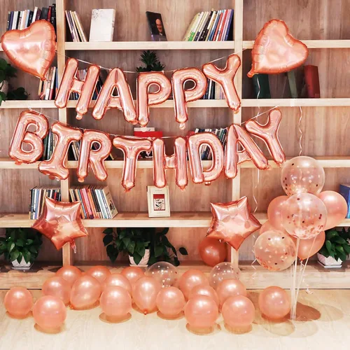 Vista 5 de iPartycool - Cartel de globos de feliz cumpleaños, 24 piezas de letras de aluminio de tereftalato de polietileno de alta calidad en 3D de oro rosa
