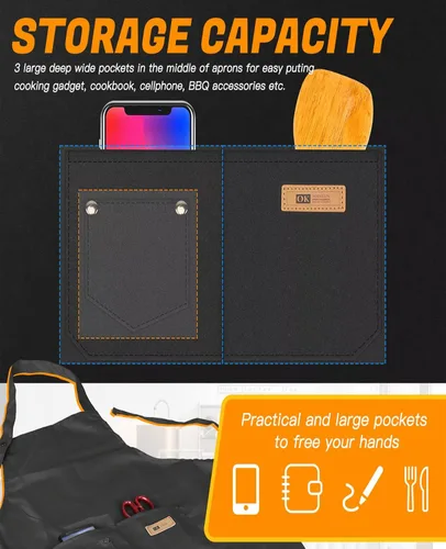 Vista 4 de Custom Apron with Pocket, Printed in USA, Personalized NameLogo, Adjustable Ties for Baking, Cooking for WomenMen