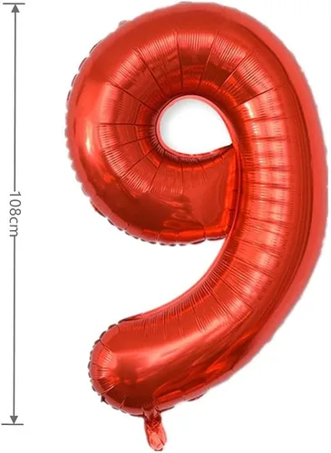 Vista 4 de Globo grande de helio con números 0-9 de 40 pulgadas para cumpleaños, bodas y fiestas (rojo, 9)
