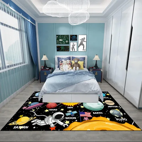 Vista 6 de Alfombras espaciales para dormitorio, alfombra Galaxy para habitación de niños, alfombras para sala de juegos, alfombra del sistema solar, 2 x 3 pies