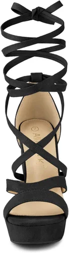 Vista 3 de Allegra K Sandalias de tacón alto grueso con plataforma con cordones para mujer