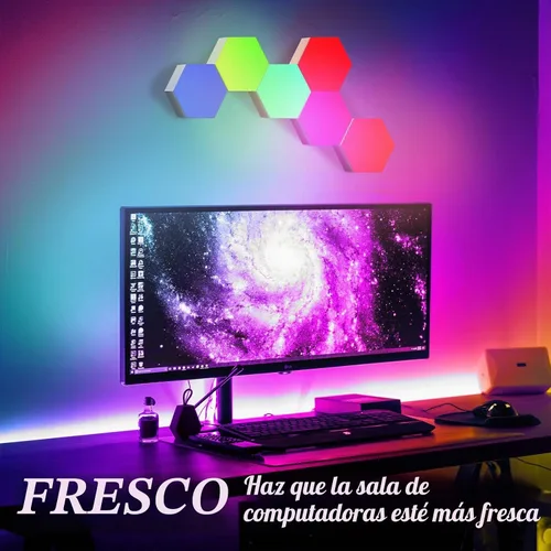 Vista 3 de ODISTAR Lámpara de pared hexagonal con control remoto, inteligente, sensible al tacto, geométrica, modular, RGB montada, luz colorida con Paquete