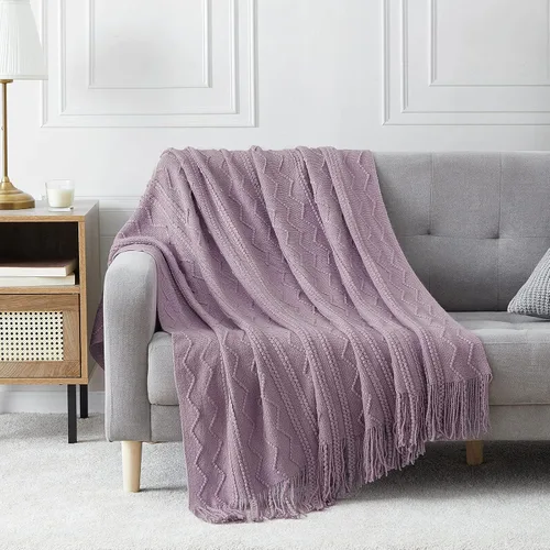 Vista 15 de Bourina Manta de punto decorativa con textura, unicolor y suave, para sofá, 50 x 60 pulgadas, almendra Knitted Throw Blanket 50x60 Inches, Soft