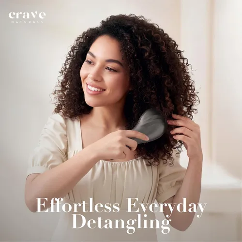 Vista 4 de Crave Naturals Cepillo para desenredar el cabello grande negro – Cepillo deslizante para desenredar el cabello para mujeres, niños y bebés – Cuidado