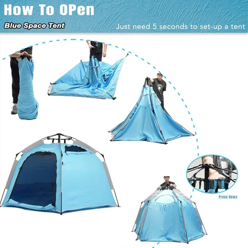 Vista 8 de Tienda de campaña hexagonal portátil para niños con tira de luces LED para interiores, casa de juegos para niños, tienda de campaña de ensueño