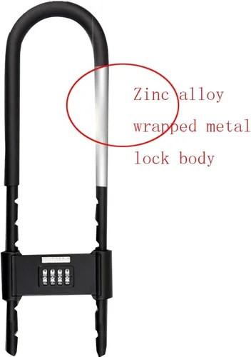 Vista 3 de U Lock-Candado de combinación de bicicleta - Candado de combinación de cuatro posiciones - Candado de grillete largo - con grillete ajustable