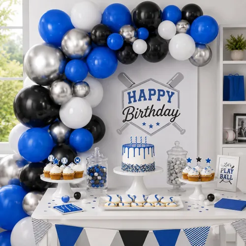 Vista 3 de Globos azules y negros, 35 unidades, globos de látex azul oscuro, negro y plateado con confeti plateado para cumpleaños, baby shower, bodas