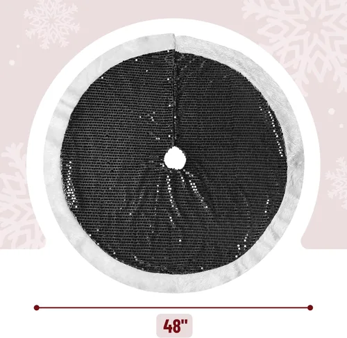 Vista 2 de Mr. Pen - Falda de árbol de Navidad de 48 pulgadas, lentejuelas negras brillantes con faldas de árbol de Navidad de piel sintética blanca Negro