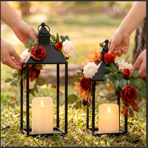Vista 5 de Farol decorativo para exteriores/interiores, juego de 2 faroles de metal