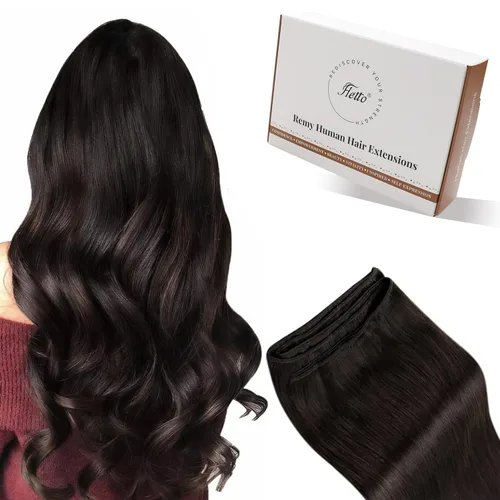 Vista 37 de Hetto - Extensiones de cabello humano real para coser, color negro azabache, #1, 12 pulgadas, 2.47 onzas Adhesivo suave, fuerte, uso diario