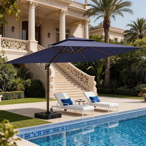 Vista 11 de Sombrilla de 10 x 13 pies para exteriores, sombrilla grande rectangular con viga voladiza, resistente, con rotación de 360°, sombrilla con Beige