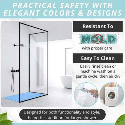 Vista 5 de ENKOSI Tapete de ducha extra grande antideslizante – 47 x 32 pulgadas – Tapete de ducha de baño XL – Tapetes de ducha grandes para suelos de ducha