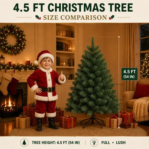 Vista 3 de Árbol de Navidad artificial de 4.5 pies, abeto de alta calidad con bisagras de metal y base plegable, para reuniones en el hogar y decoraciones
