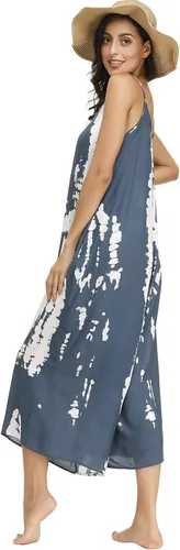 Vista 3 de BUENOS NINOS - Vestido largo de estilo bohemio, estampado floral y cuello en V, para mujer, vestido de estilo étnico con tirantes delgados