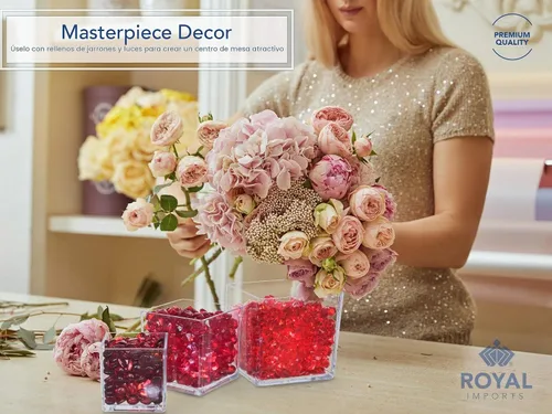 Vista 3 de Royal Imports Florero decorativo de acrílico transparente en forma de cubo – Florero cuadrado de plástico de 4"x4" para flores – Centro de mesa