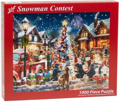 Vista 3 de Vermont Christmas Company Snowman Contest - Rompecabezas de 1000 piezas, rompecabezas de Navidad de piezas grandes, piezas entrelazadas