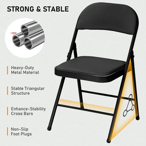 Vista 4 de SEALAMB Paquete de 10 sillas plegables negras con asientos acolchados y cojín, sillas plegables de metal duradero para bodas y fiestas, sillas