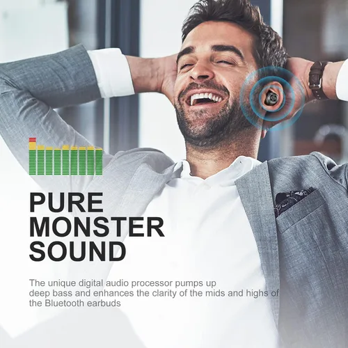 Vista 3 de Monster Achieve 100 auriculares inalámbricos AirLinks, carga súper rápida, auriculares estéreo Bluetooth 5.0 con estuche de carga USB-C, micrófono