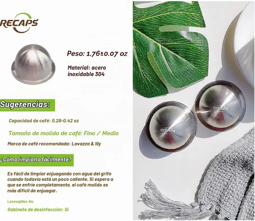 Vista 2 de RECAPS Solo 1 Filtro de Acero Inoxidable Recargable Cápsula Reutilizable Compatible con Cafeteras Vertuoline PERO No Todas 230ml