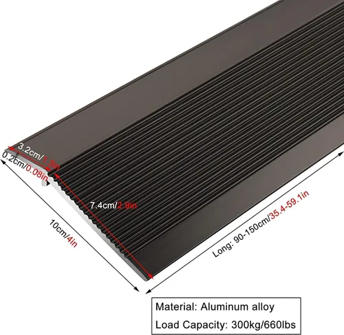 Vista 2 de Doorway Uneven Floor Transition Strip, 4 Inch Wide Floor Transition Strip,Black Aluminum Threshold Reducer Flute,with Non-Slip Surface,Indoor Carpet