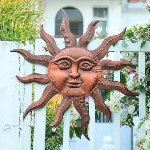 Vista 2 de VCUTEKA Arte de pared de metal con sol de 27 pulgadas, decoración para exteriores, decoración de pared de luna, escultura de pared de metal