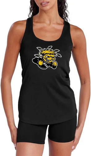 Vista 278 de Camiseta deportiva sin mangas oficial de NCAA Collegiate para mujer, con espalda cruzada, colección con logotipo primario