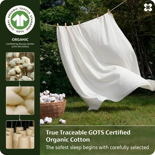 Vista 2 de Bedsure PureWoven - Sábanas de algodón orgánico 100% certificado GOTS, sábanas de tamaño matrimonial, sábanas de bolsillo profundo de 16 pulgadas