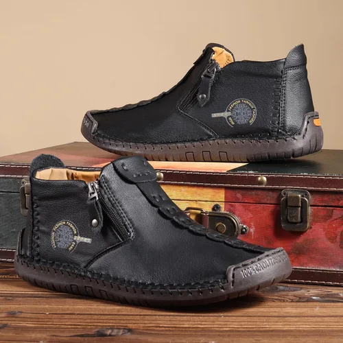 Vista 8 de Govicta - Mocasines de hombre de cuero, uso casual, zapatos de hombre, botas chukka hasta el tobillo, cómodo calzado sin cordones, para el trabajo