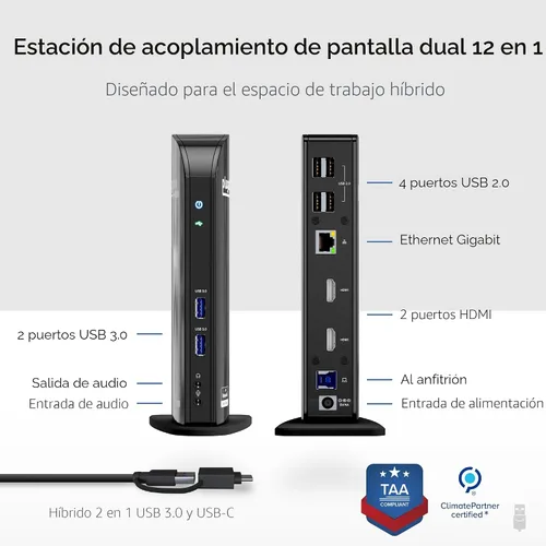 Vista 2 de Plugable Estación de acoplamiento universal para computadora portátil, monitor HDMI dual para Windows y Mac (requiere controlador), USB 3.0 o USB-C