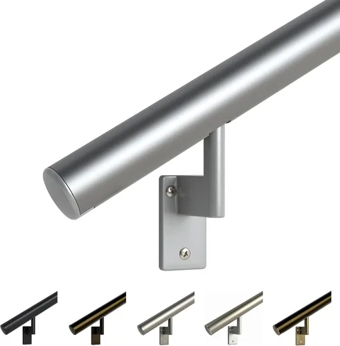 Vista 10 de 5 pies Pasamanos - Kit completo. Aluminio anodizado de bronce arquitectónico con 3 soportes de pared de latón antiguo y tapas de extremo, redondo