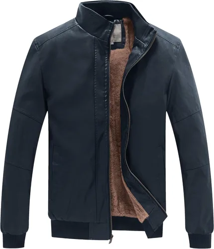 Vista 12 de WenVen Chaqueta de piel sintética con cuello alto y forro polar para hombre